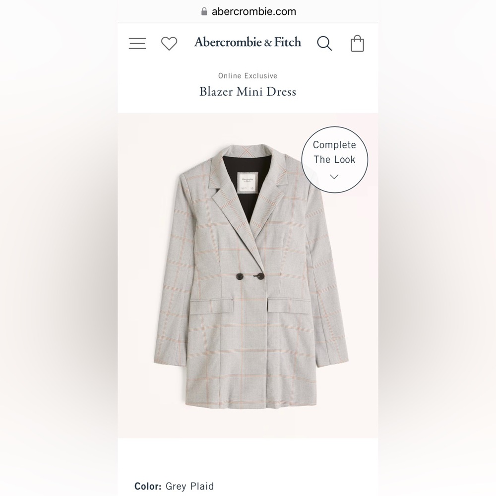 Abercrombie & Fitch Grey Plaid Blazer Mini Dress. NWT
